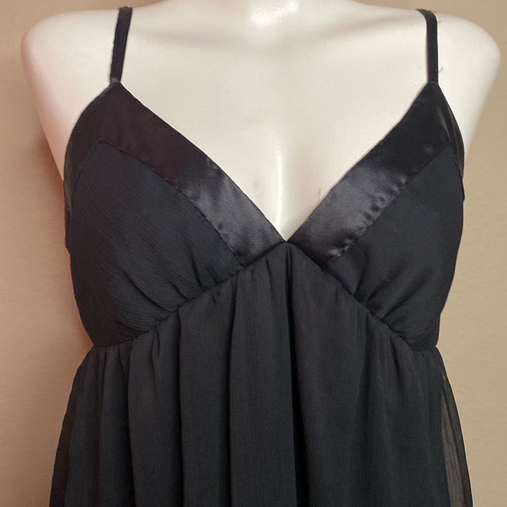 ANGIE Elegant Black Spaghetti Strap sheer rose detail goth Dress M